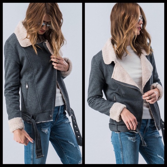 CLEARANCE-FIRM‼️5 🌟Sherpa Lined Racer Jacket - Picture 4 of 6